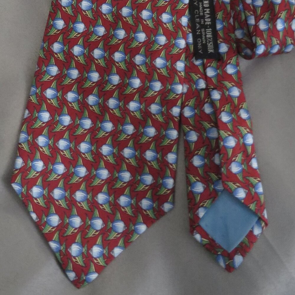 ❤️Mens YSL Paris Yves Saint Laurent 100% Silk  Handmade Fish Theme Necktie Tie